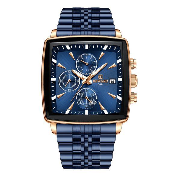 Wholesale Men's Multifunction Chronograph Waterproof Calendar Watch With Solid Stainless Steel Band Rectangular Dial And Mineral Reinforced Glass Mirror