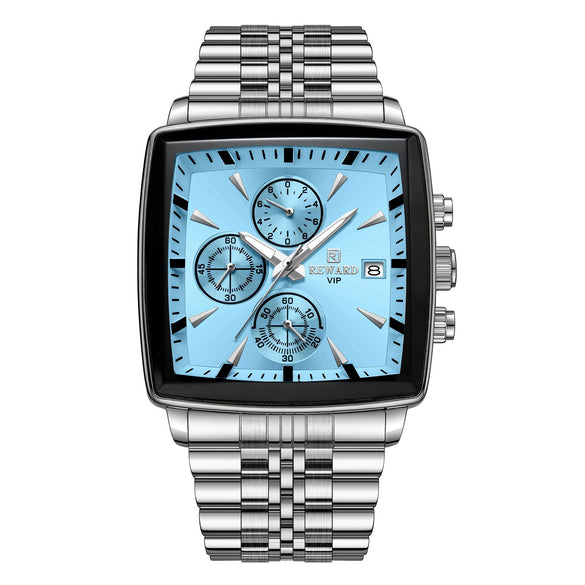 Wholesale Men's Multifunction Chronograph Waterproof Calendar Watch With Solid Stainless Steel Band Rectangular Dial And Mineral Reinforced Glass Mirror