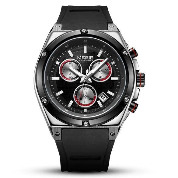 Wholesale Men's Multifunctional Sports Chronograph Silicone Quartz Watch With Alloy Case And Mineral Strengthened Glass Mirror Round Dial