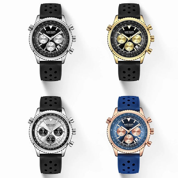 Wholesale Men's Multifunctional Ultrathin Business Style Silicone Band Alloy Case Round Waterproof Luminous Calendar Watch