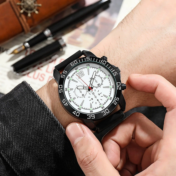 Wholesale Men's Outdoor Multifunctional Sports Quartz Watch Alloy Case Imitation Leather Strap Round Dial