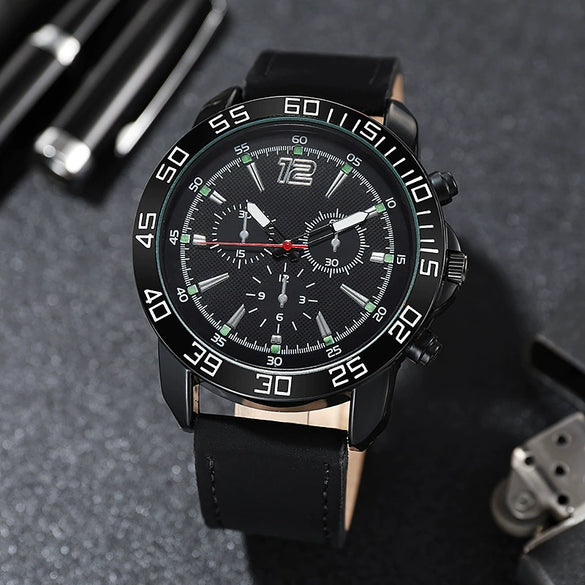 Wholesale Men's Outdoor Multifunctional Sports Quartz Watch Alloy Case Imitation Leather Strap Round Dial