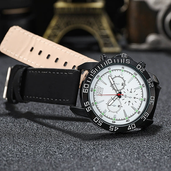 Wholesale Men's Outdoor Multifunctional Sports Quartz Watch Alloy Case Imitation Leather Strap Round Dial
