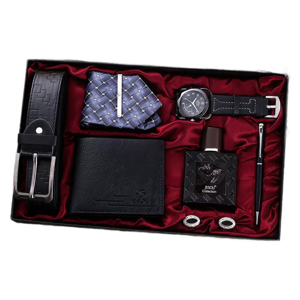 Wholesale Men's 6 Piece Set With Pu Material Modern And Simple Quartz Watch Gift Suit Wallet Belt Perfume