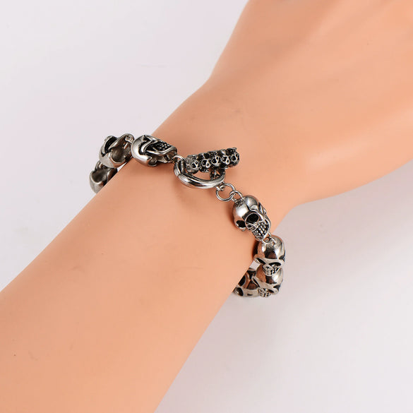 Wholesale Men's Punk Geometric Stainless Steel Electroplated Skull Head Bracelet