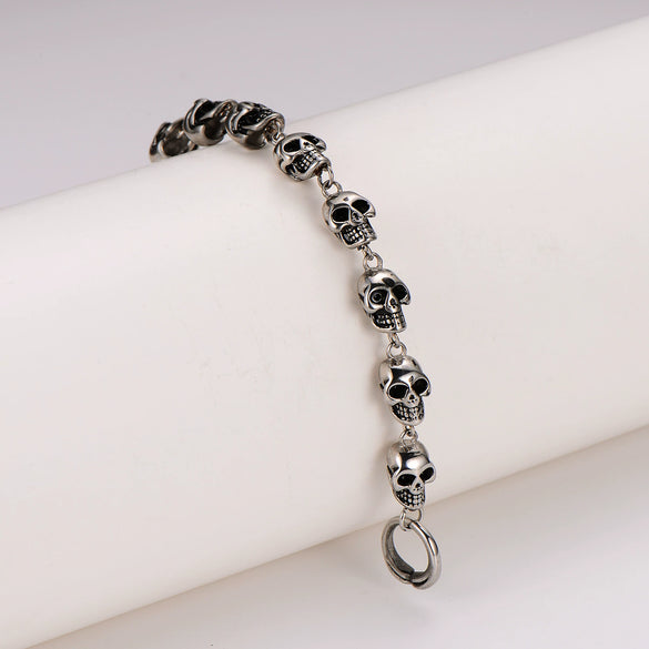 Wholesale Men's Punk Geometric Stainless Steel Electroplated Skull Head Bracelet