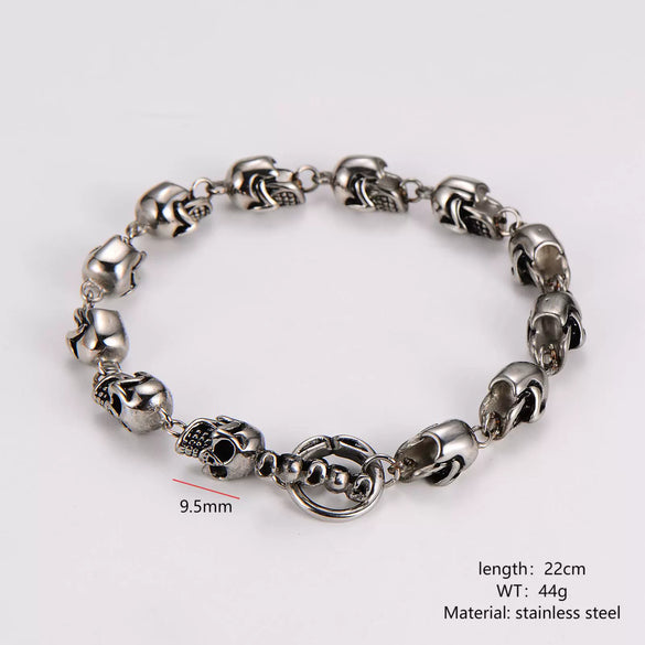 Wholesale Men's Punk Geometric Stainless Steel Electroplated Skull Head Bracelet