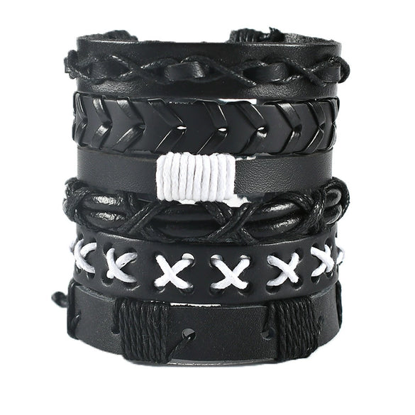Wholesale Men's Punk Style Handwoven Leather Bracelet With Owl Wings Pattern