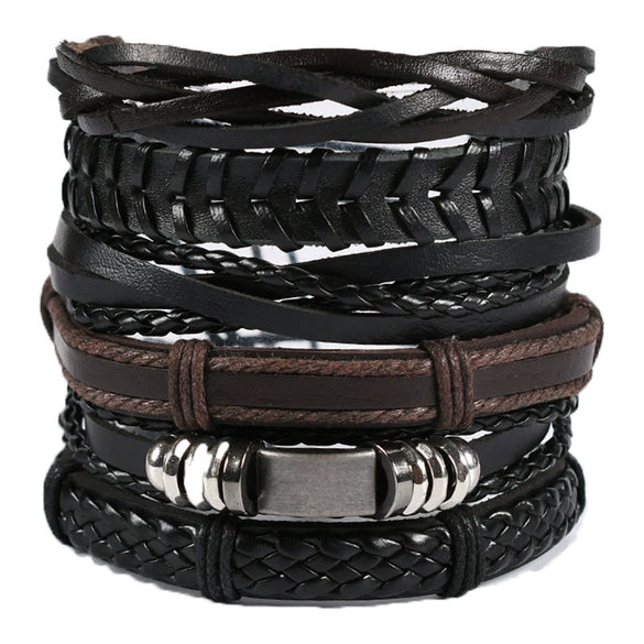 Wholesale Men's Punk Style Handwoven Leather Bracelet With Owl Wings Pattern