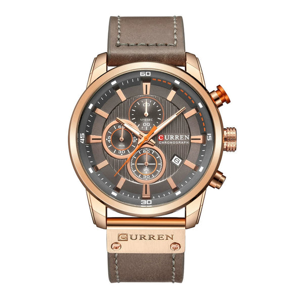 Wholesale Men's Quartz Watch Multifunctional Waterproof Leather Strap Glass Mirror Alloy Case Stainless Steel Clasp Round Dial Leisure Style