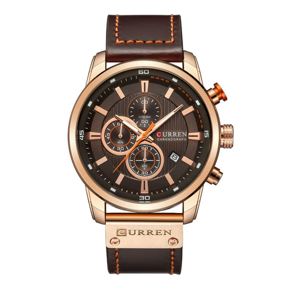 Wholesale Men's Quartz Watch Multifunctional Waterproof Leather Strap Glass Mirror Alloy Case Stainless Steel Clasp Round Dial Leisure Style