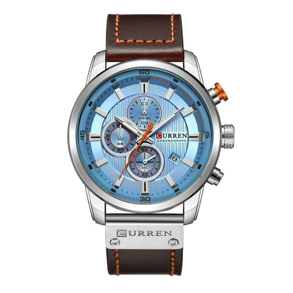 Wholesale Men's Quartz Watch Multifunctional Waterproof Leather Strap Glass Mirror Alloy Case Stainless Steel Clasp Round Dial Leisure Style