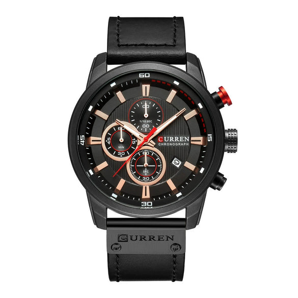 Wholesale Men's Quartz Watch Multifunctional Waterproof Leather Strap Glass Mirror Alloy Case Stainless Steel Clasp Round Dial Leisure Style