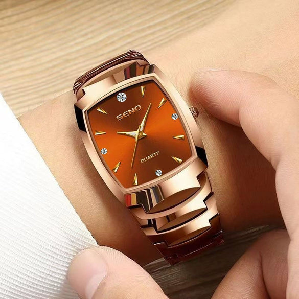 Wholesale Men's Quartz Watch Retro Fashionable With Alloy Case Strap Rose Gold Buckle Mineral Reinforced Glass Mirror Square Dial