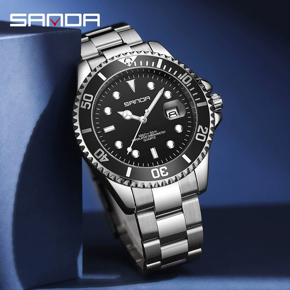 Wholesale Men's Quartz Watch Steel Belt Round Dial Zinc Alloy Case Leisure Style