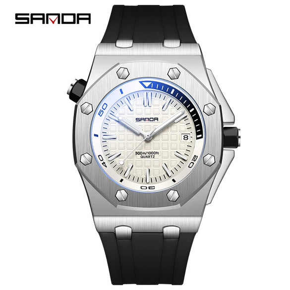 Wholesale Men's Quartz Watch With Calendar Fashion Stereo Plaid Zinc Alloy Case Silicone Strap Mineral Strengthened Blue Light Glass Mirror Round Dial