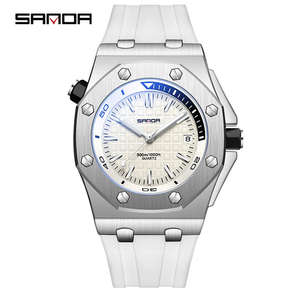 Wholesale Men's Quartz Watch With Calendar Fashion Stereo Plaid Zinc Alloy Case Silicone Strap Mineral Strengthened Blue Light Glass Mirror Round Dial