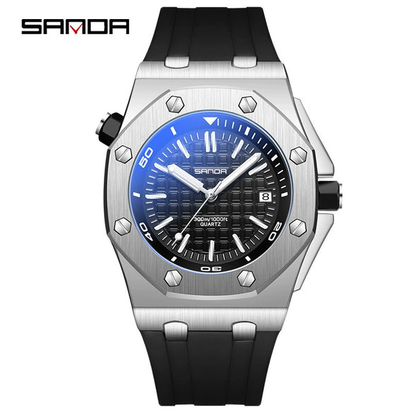 Wholesale Men's Quartz Watch With Calendar Fashion Stereo Plaid Zinc Alloy Case Silicone Strap Mineral Strengthened Blue Light Glass Mirror Round Dial