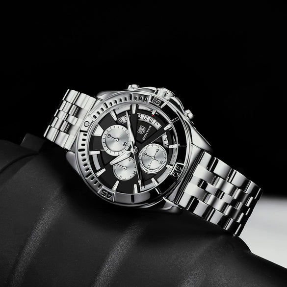 Wholesale Men's Quartz Watch With Fashion Style Waterproof Luminous Alloy Case Stainless Steel Strap And Buckle Round Dial Mineral Strengthened Glass Mirror