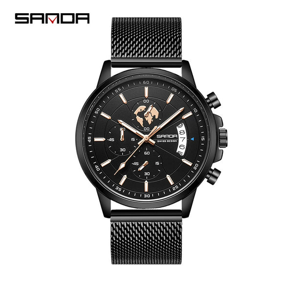 Wholesale Men's Quartz Watch Zinc Alloy Case Steel Belt Round Dial Waterproof Leisure Style