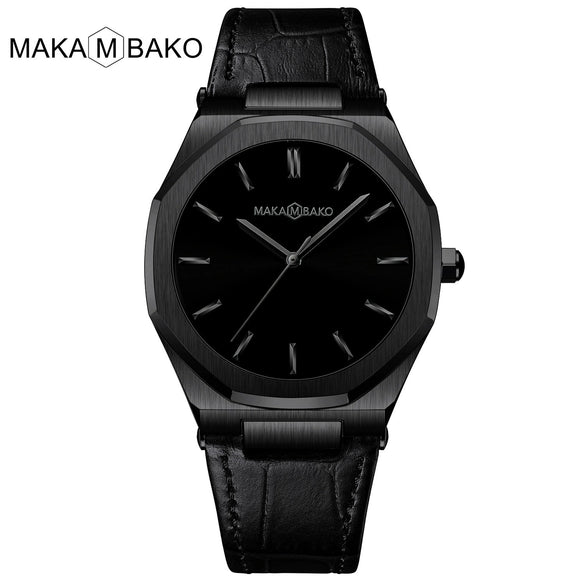 Wholesale Men's Quartz Watches With Octagonal And Round Dials Mineral Strengthened Glass Mirror Stainless Steel Clasp Metal Case Genuine Leather Strap Waterproof And Printed Logo