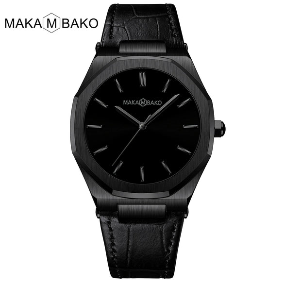 Wholesale Men's Quartz Watches With Octagonal And Round Dials Mineral Strengthened Glass Mirror Stainless Steel Clasp Metal Case Genuine Leather Strap Waterproof And Printed Logo