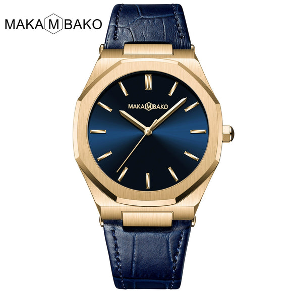 Wholesale Men's Quartz Watches With Octagonal And Round Dials Mineral Strengthened Glass Mirror Stainless Steel Clasp Metal Case Genuine Leather Strap Waterproof And Printed Logo