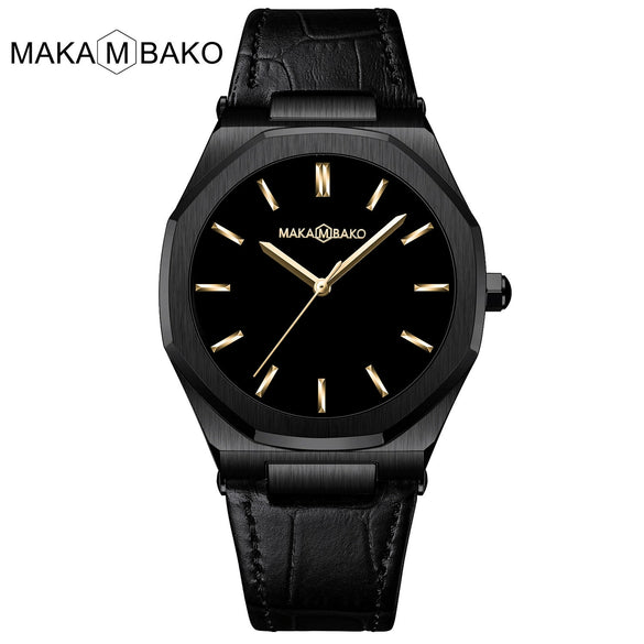 Wholesale Men's Quartz Watches With Octagonal And Round Dials Mineral Strengthened Glass Mirror Stainless Steel Clasp Metal Case Genuine Leather Strap Waterproof And Printed Logo