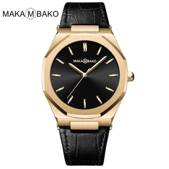 Wholesale Men's Quartz Watches With Octagonal And Round Dials Mineral Strengthened Glass Mirror Stainless Steel Clasp Metal Case Genuine Leather Strap Waterproof And Printed Logo