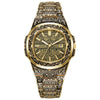 Wholesale Men's Retro Engraved Quartz Watch Alloy Case Stainless Steel Clasp Steel Strip Strap Round Dial