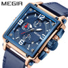 Wholesale Men's Retro Fashion Square Multifunctional Chronograph Calendar Watch Genuine Leather Strap Alloy Case Mineral Strengthened Glass Mirror