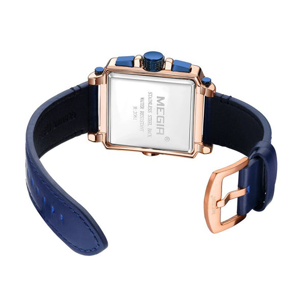 Wholesale Men's Retro Fashion Square Multifunctional Chronograph Calendar Watch Genuine Leather Strap Alloy Case Mineral Strengthened Glass Mirror