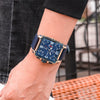 Wholesale Men's Retro Fashion Square Multifunctional Chronograph Calendar Watch Genuine Leather Strap Alloy Case Mineral Strengthened Glass Mirror