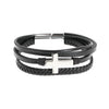 Wholesale Men's Retro Geometric Artificial Leather Handwoven Bracelet With Alloy Cross Accessories