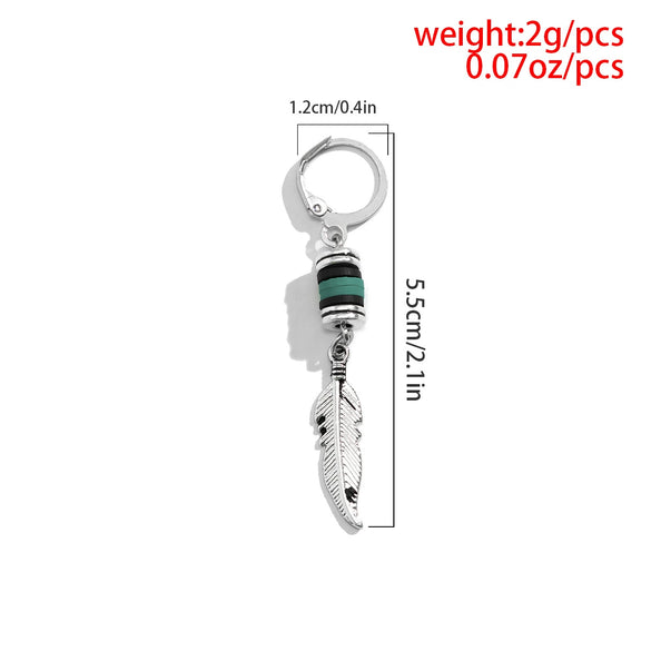 Wholesale Men's Retro Punk Fashion Alloy Feather Leaf Pendant Earrings With Electroplating