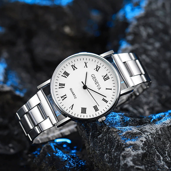 Wholesale Men's Simple Casual Quartz Watch With Stainless Steel Band And Round Dial Made Of Plastic Case And Alloy Buckle