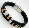Wholesale Men's Simple Geometric Artificial Leather And Titanium Steel Braided Electroplated Bracelet Jewelry