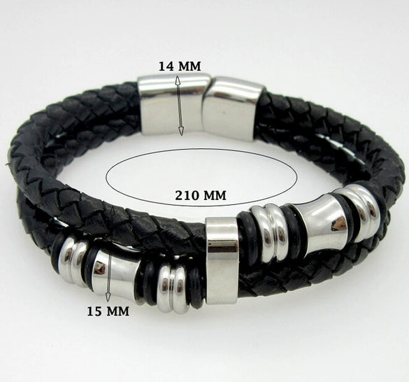 Wholesale Men's Simple Geometric Artificial Leather And Titanium Steel Braided Electroplated Bracelet Jewelry