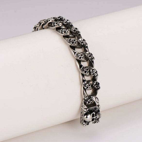 Wholesale Men's Simple Geometric Stainless Steel Electroplated Double Row Skull Bracelet
