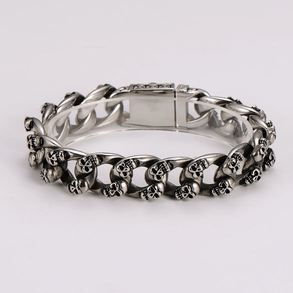 Wholesale Men's Simple Geometric Stainless Steel Electroplated Double Row Skull Bracelet