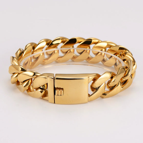 Wholesale Men's Simple Geometric Stainless Steel Electroplated Hip Hop Cuban Bracelet