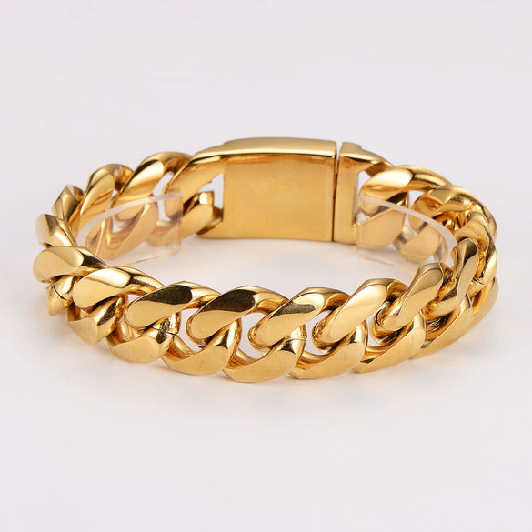 Wholesale Men's Simple Geometric Stainless Steel Electroplated Hip Hop Cuban Bracelet