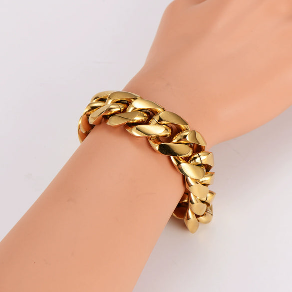 Wholesale Men's Simple Geometric Stainless Steel Electroplated Hip Hop Cuban Bracelet