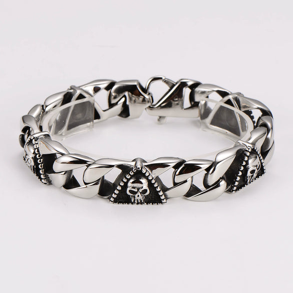 Wholesale Men's Simple Geometric Triangular Skull Punk Bracelet Stainless Steel Electroplated Hiphop Jewelry