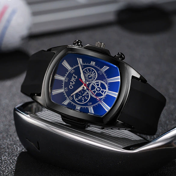 Wholesale Men's Sport Style Barrelshaped Alloy Case Rubber Strap Quartz Watch