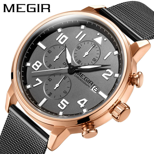 Wholesale Men's Sports Quartz Watch Alloy Case Genuine Leather Strap Round Dial