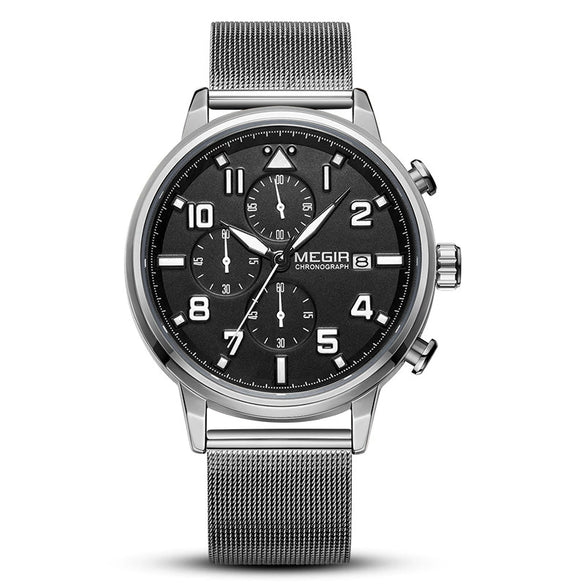 Wholesale Men's Sports Quartz Watch Alloy Case Genuine Leather Strap Round Dial