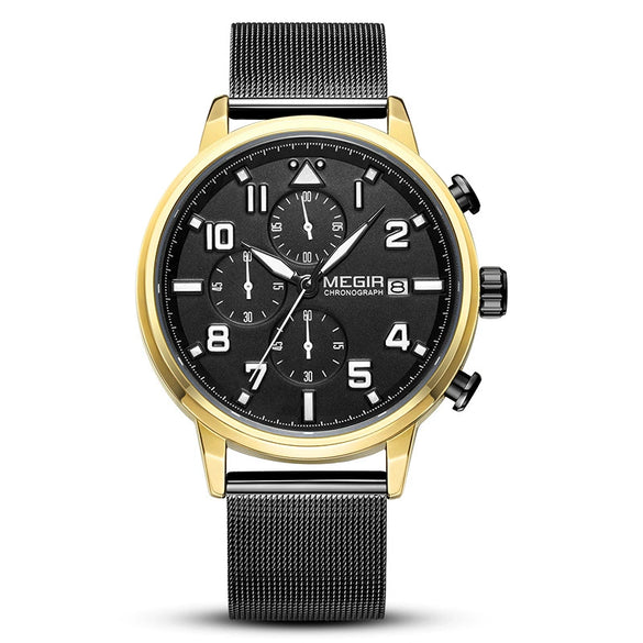Wholesale Men's Sports Quartz Watch Alloy Case Genuine Leather Strap Round Dial