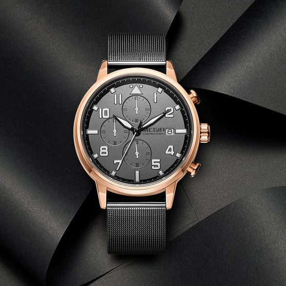 Wholesale Men's Sports Quartz Watch Alloy Case Genuine Leather Strap Round Dial