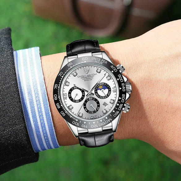 Wholesale Men's Sports Quartz Watch With Leather And Silicone Strap Alloy Case Mineral Reinforced Glass Mirror And Racing Dial